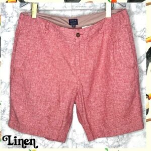 J. Crew Men’s LINEN Chino Shorts Salmon Pink Flat Front Men’s 36